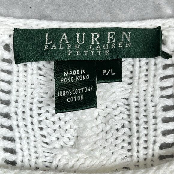 Lauren Ralph Lauren Round Neck Cable Knit Sweater Women’s Large Petite PL White - Picture 4 of 9